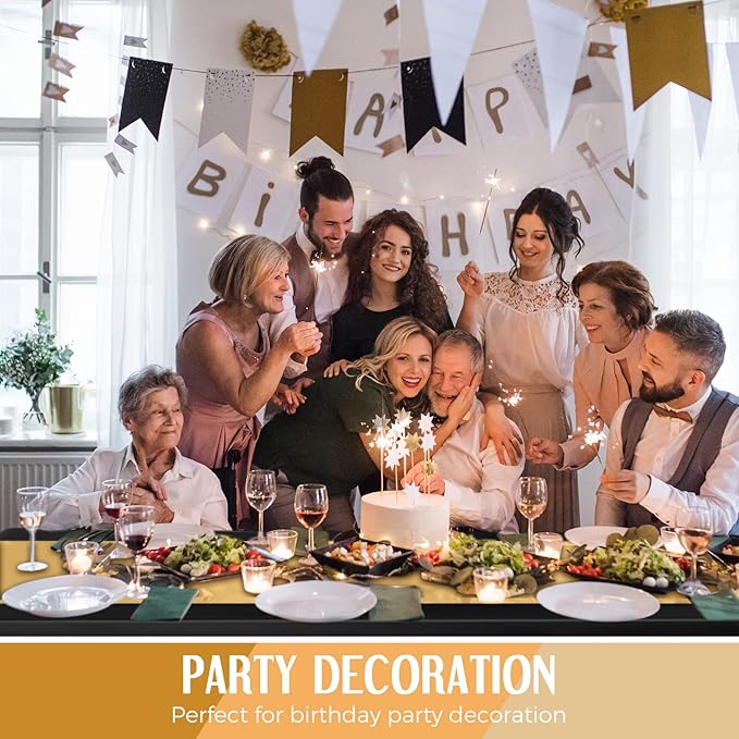 Breling 24 Packs Black and Gold Disposable Plastic Tablecloths and