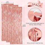 Voircoloria 3 Pack 3.3x8.2 Feet Rose Gold Foil Fringe Backdrop