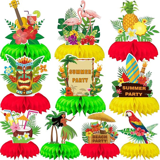 10 Pieces Hawaiian Luau Honeycomb Table Centerpiece, Hawaiian Themed
