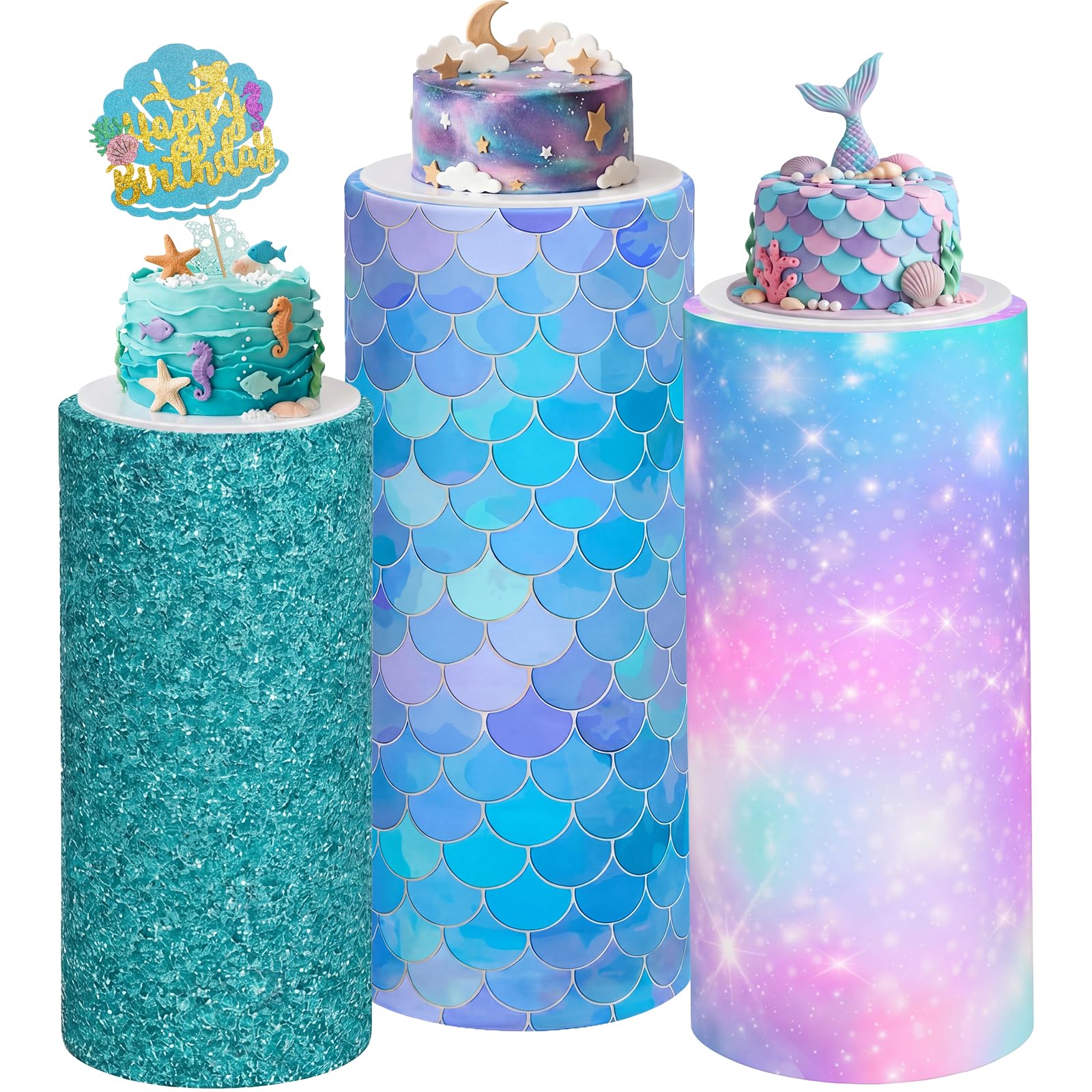Mindsoft Set of 3 Mermaid Spandex Cylinder Stand Covers for Party,