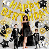 Black Gold Birthday Decorations, 3D Foil Happy Birthday Balloon