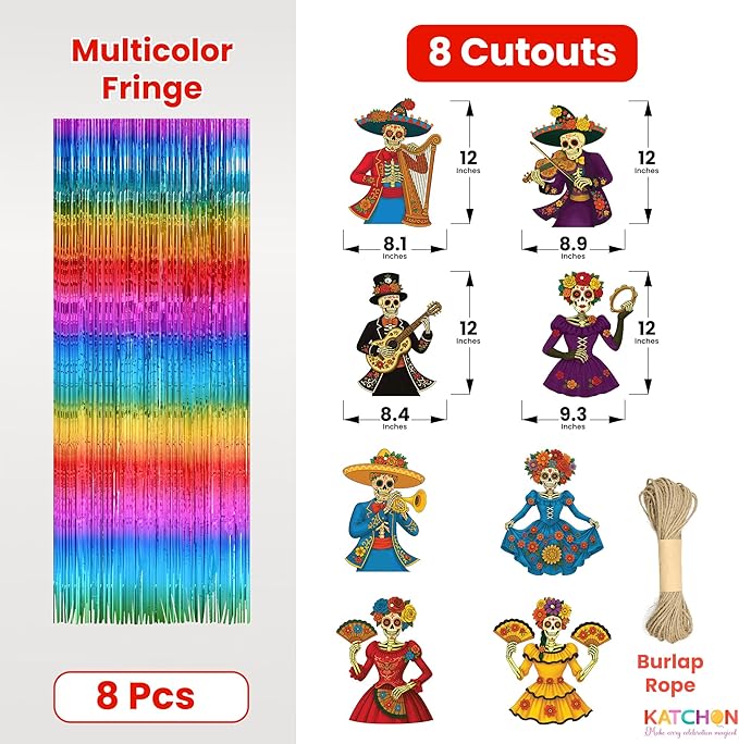 KatchOn, Halloween Fringe Curtain with Skeleton Cutouts – Pack of 8 |