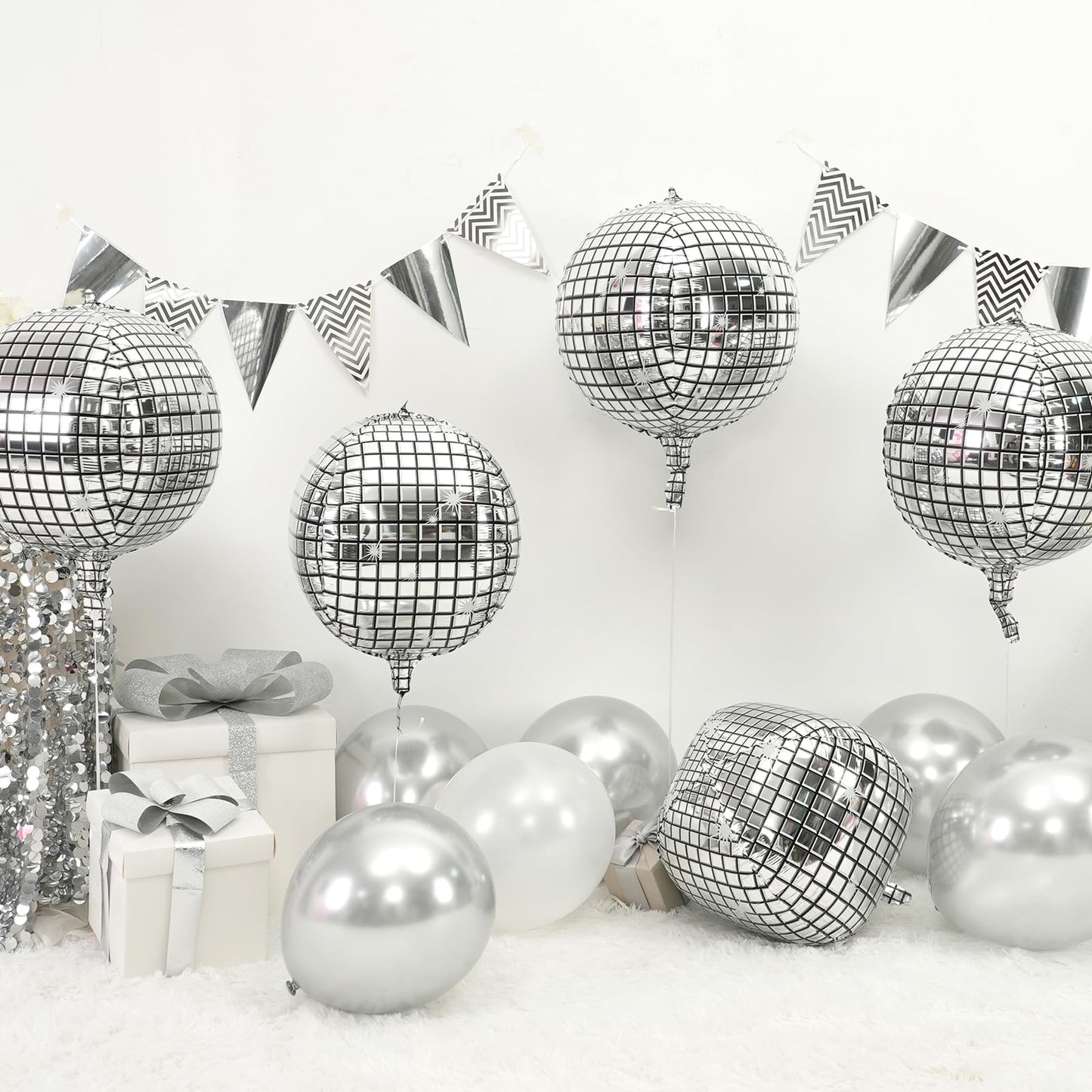 Disco Ball Balloons 4PC,Foil Disco Balloons 22 Inch 4D Round Meta Meta