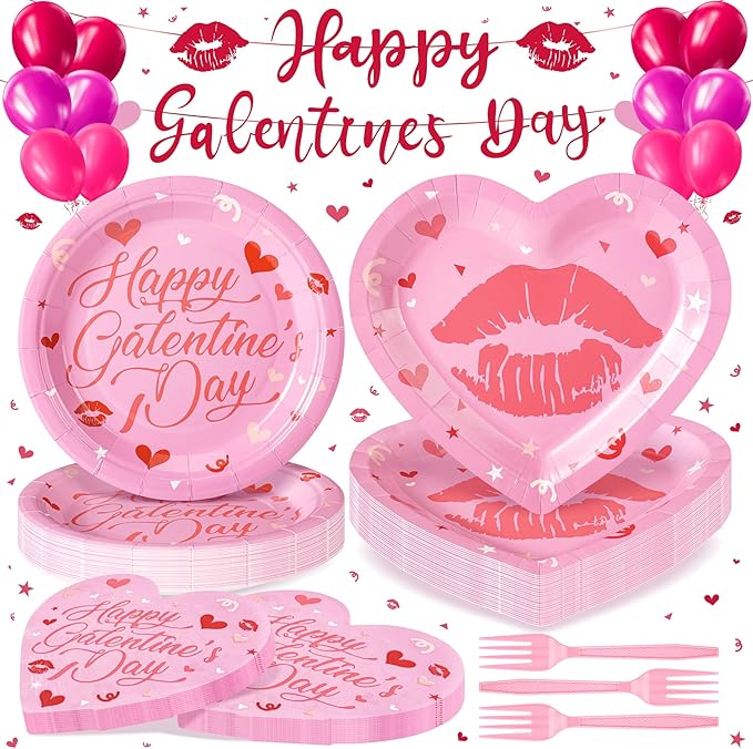 109PCS Happy Galentine's Day Party Supplies Pink Love Heart