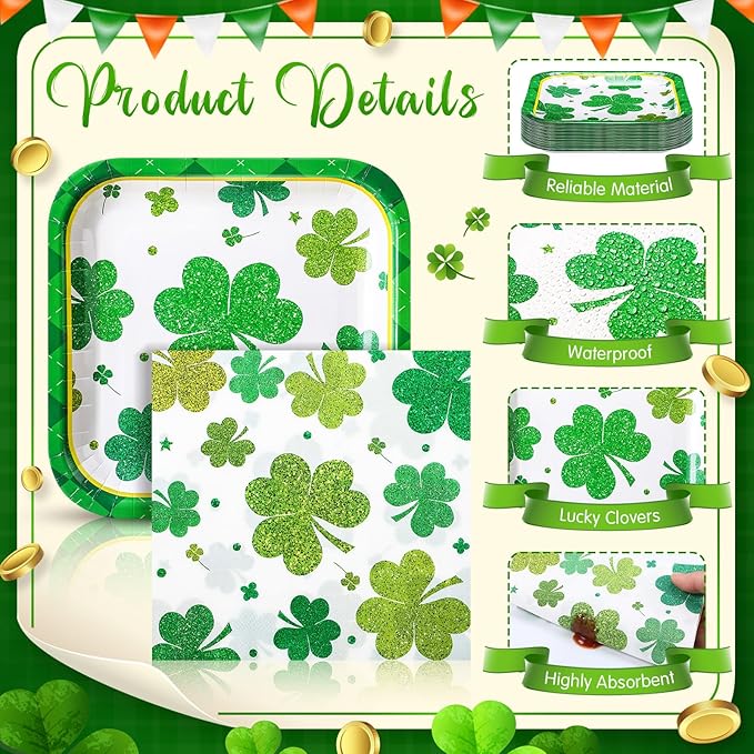 72 Pcs St Patrick's Day Plates and Napkins Set Serve 36 7 Square