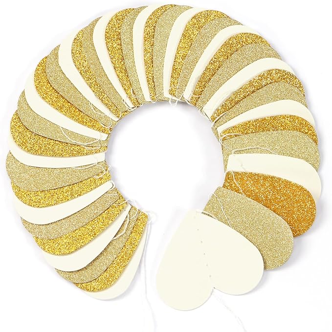 White-Gold Champagne Party-Decorations Heart Streamers Garland - 52Ft
