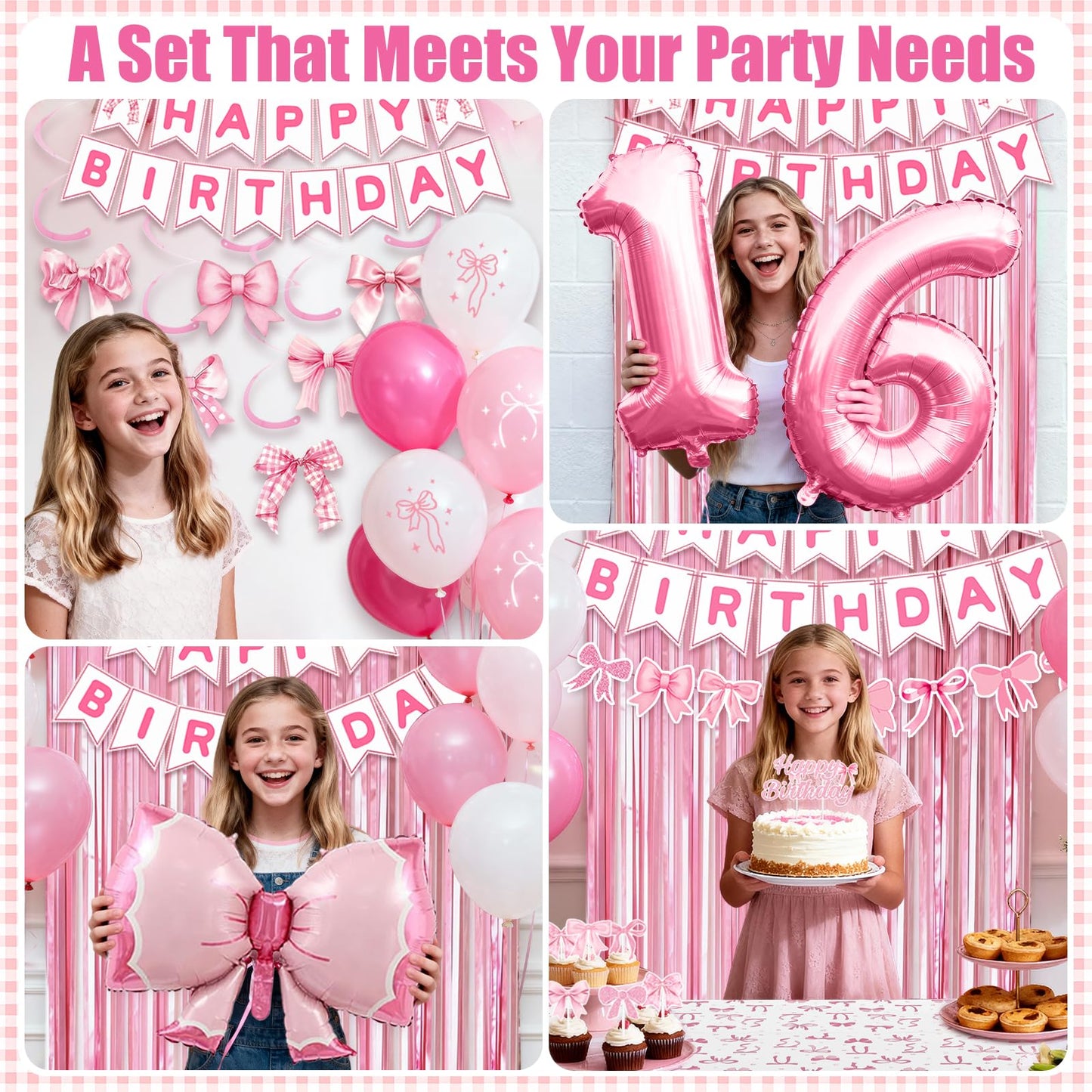 30th Pink Birthday Decorations for Women, Pink Bow Coquette Birthday