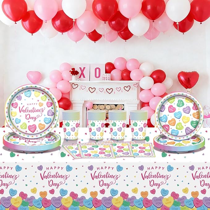 Valentine's Day Party Decorations Set Inclued with Plates Tablecloth