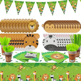 162Pcs Jungle Party Supplies Include Animal Shape Plates Jungle
