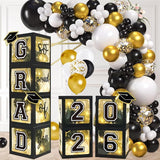 2026 Graduation Decorations Black and Gold Set of 4 Grad Boxes with