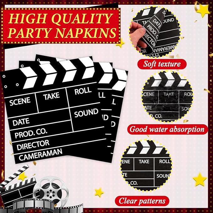 96PCS Movie Theme Birthday Party Paper Plates and Napkins Happy
