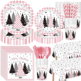 452 Pcs Pink Christmas Party Decoration for 50 Buffalo Plaid Gingham