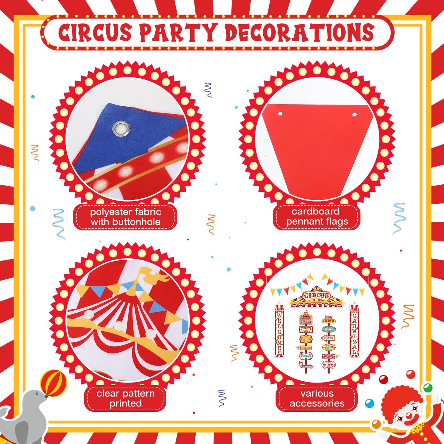 ShinyRelief 15 Pcs Circus Decorations Carnival Striped Awning Porch