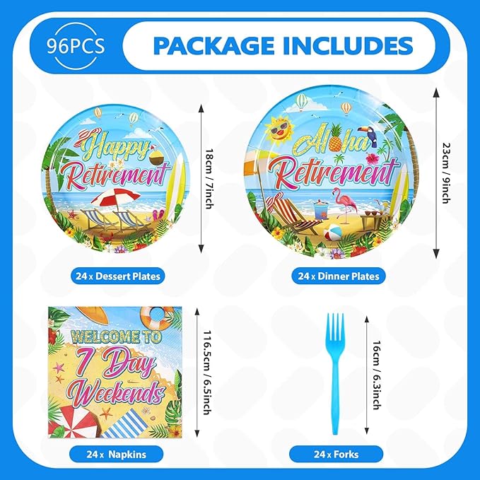 96Pcs Tropical Retirement Party Decorations Hawaiian Aloha
