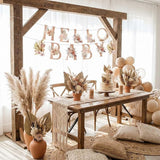 Neutral Boho "Hello Baby" Banner, Pampas Grass Bohemian Baby Shower &