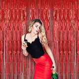 Voircoloria 2 Pack Laser Red Foil Fringe Backdrop Curtains, Tinsel