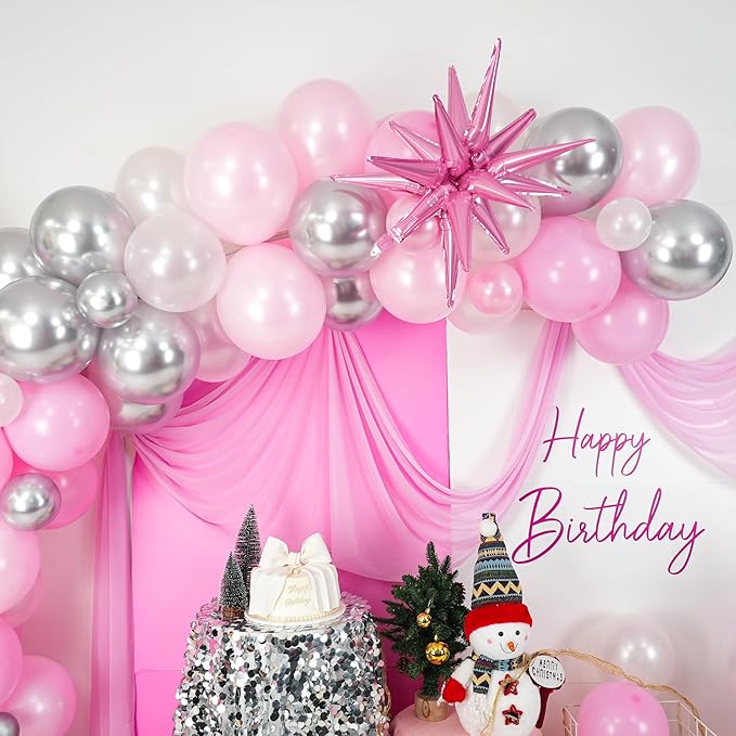 Christmas Balloon Arch Kit Pink and White Silver Balloons Garland