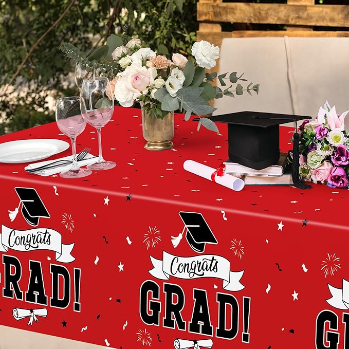 QZYL 2 PCS Graduation Tablecloth, 108" X 54" Red Graduation Table