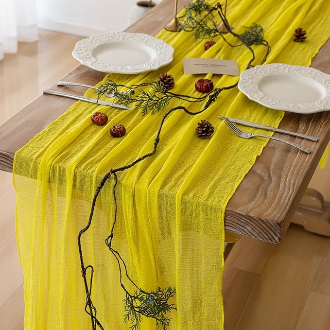 Keketoarrange 6pcs Yellow Gauze Rustic Cheesecloth Table Runner 120