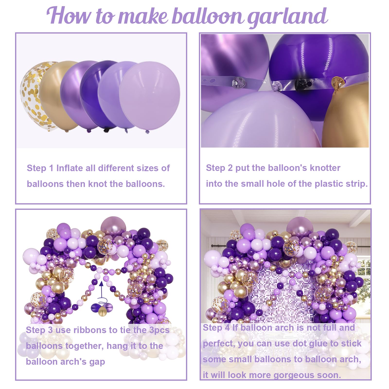 Purple Balloon Garland Arch Kit, 162pcs Dark Purple Lavender Light