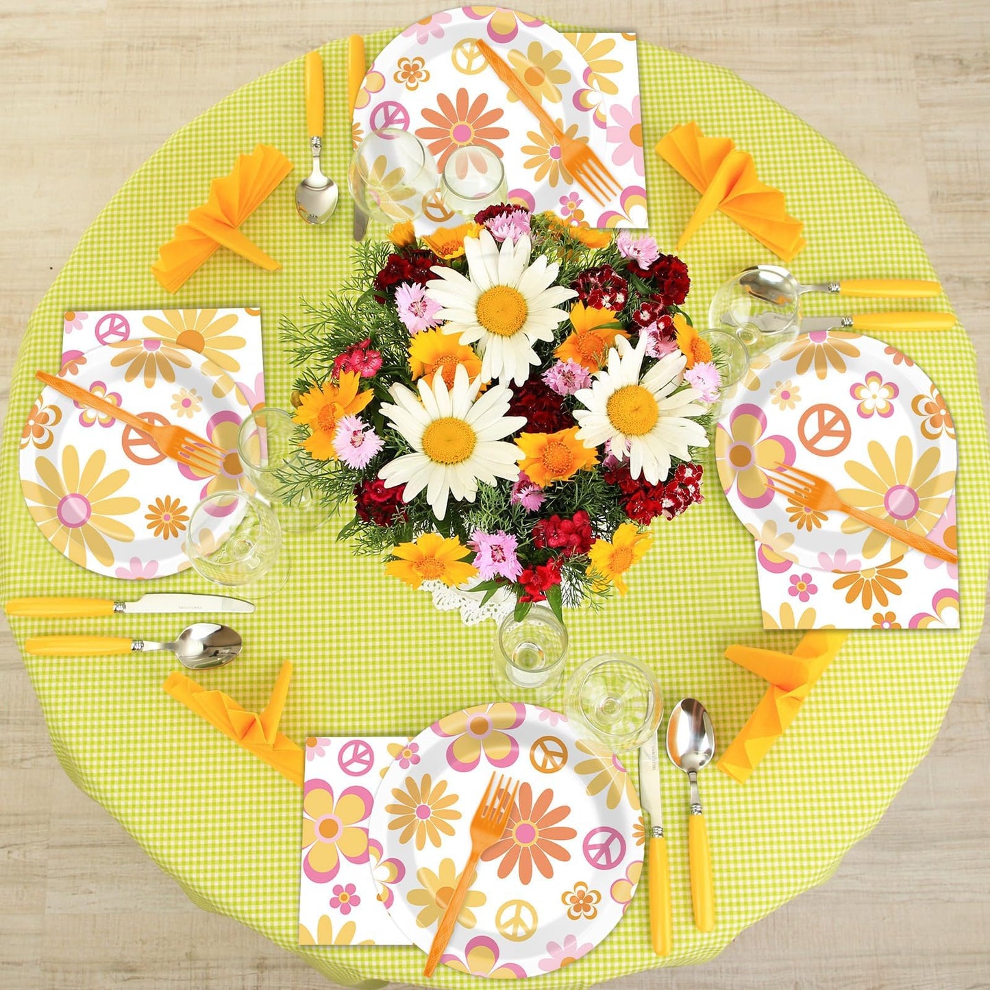 ZOIIWA 200 PCS Groovy Birthday Tableware Disposable Hippie Daisy