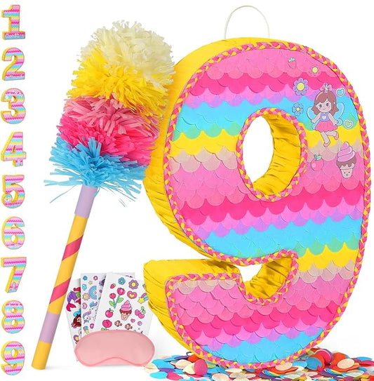 Number 9 Pinata for Birthday Party Decorations Unicorn Mermaid Theme