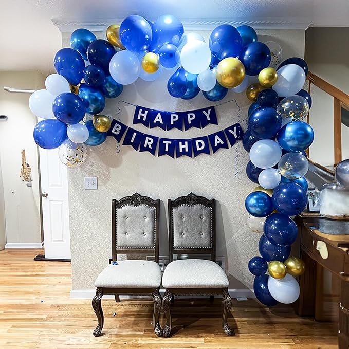 Navy Blue Gold Balloon, 60 Packs 12 Inch Metallic Blue and Macaron