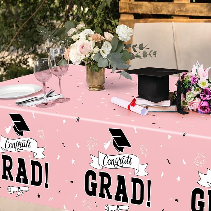 QZYL 2 PCS Graduation Tablecloth, 108" X 54" Pink Graduation