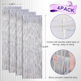 Voircoloria 4 Pack Laser Silver Foil Fringe Backdrop Curtains, Tinsel