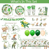 208 Pcs Dinosaur 4th Birthday Party Supplies, Green Dino Roar I'm