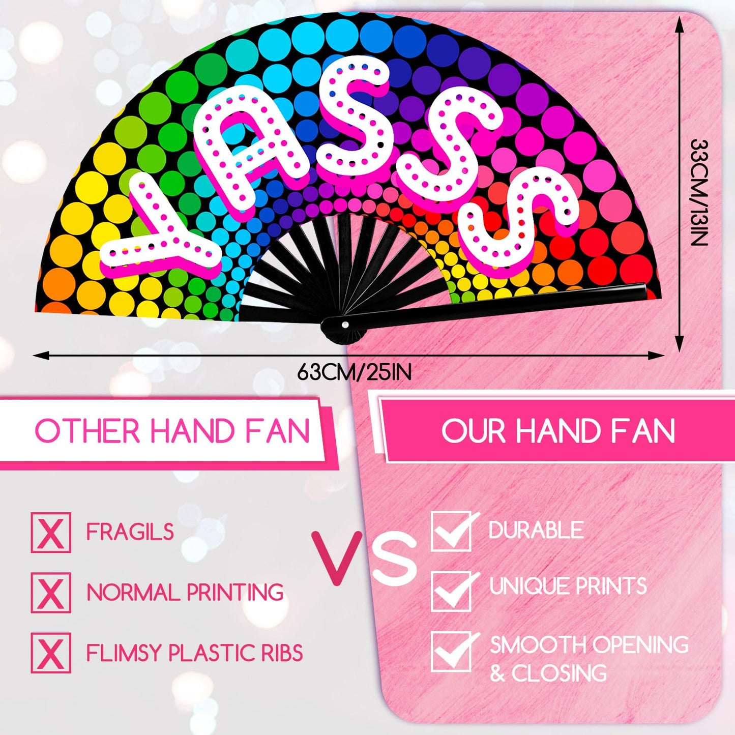 FairySandy 6 Pcs Large Hand Fan Rave Iconic Shade Bye Folding Bamboo