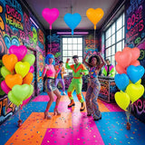 Neon Heart Balloons, 18 Inch Rainbow Heart Shape Foil Balloon, 12 Pcs