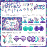 Mermaid Birthday Decorations Includes Banner Backdrop Foil & Latex