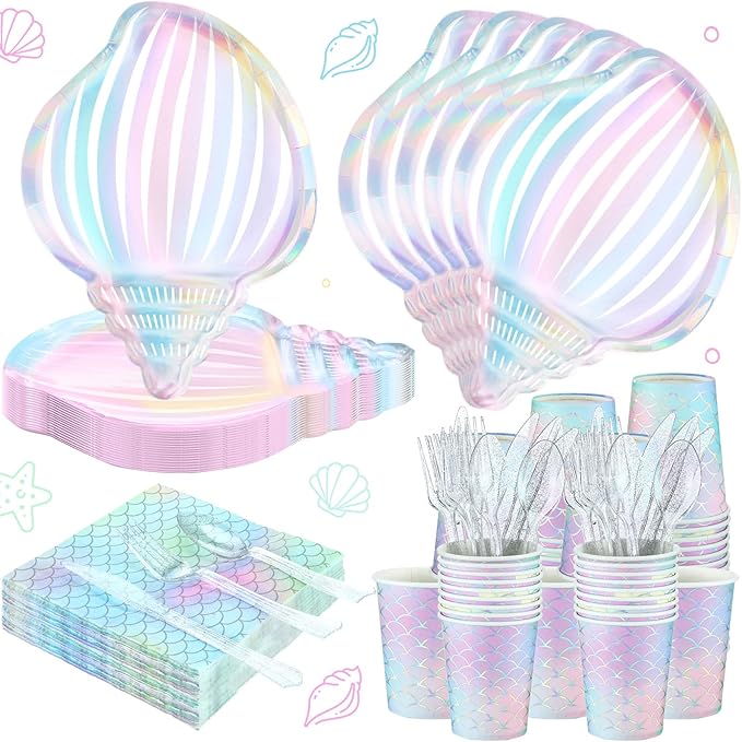 144 Pcs Mermaid Party Supplies Tableware Mermaids Themed Decorations