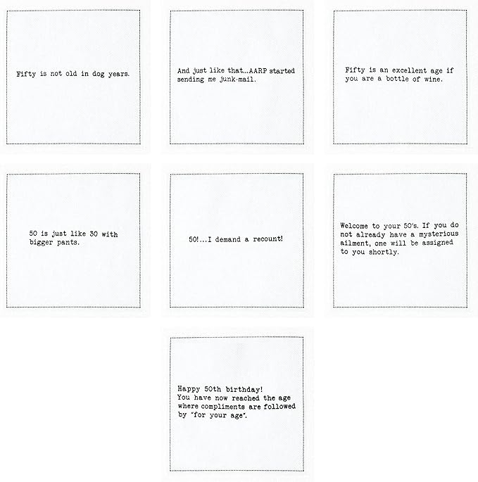 Five Star Funny 50th Birthday Quotes | White Cotton Cocktail Napkins