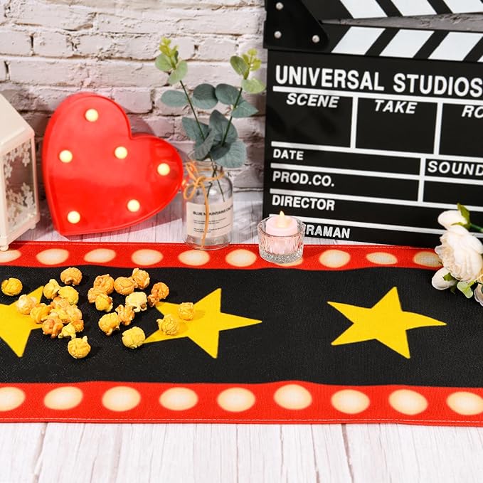 2 Pcs 13 x 72 Inch Movie Night Table Runner with Gold Star Design