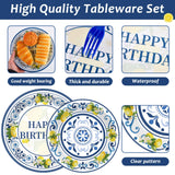 96PCS Lemon Party Paper Plates and Napkins Blue Tiles Yellow Lemon