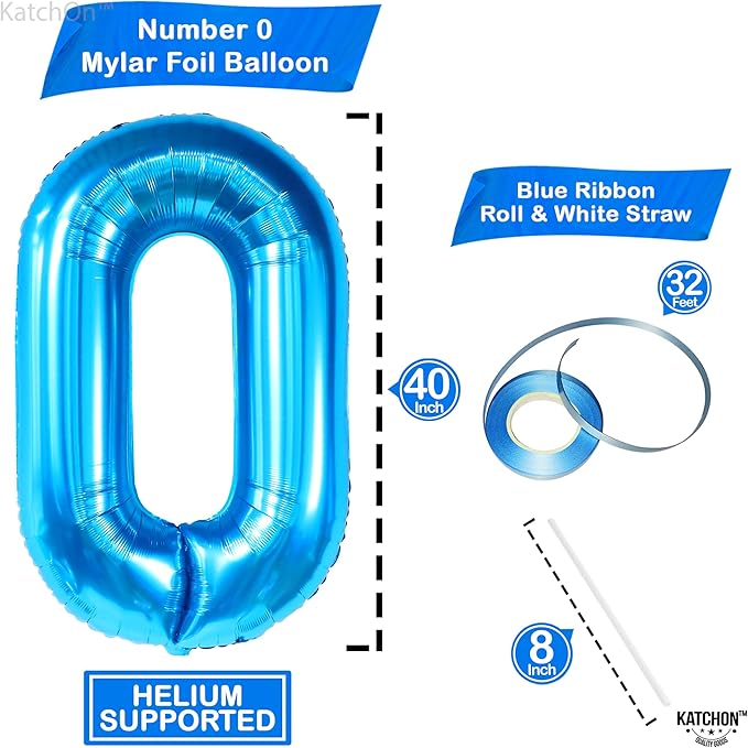 Giant Blue 0 Number Balloons - 40 Inch | 0 Digit Balloon for Ocean