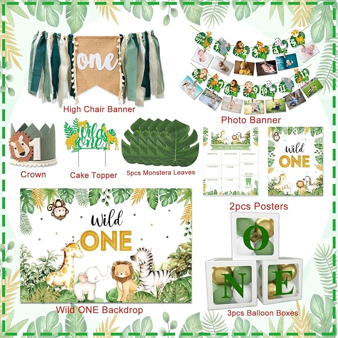 Wild One Birthday Decorations Jungle Safari Animal Theme First