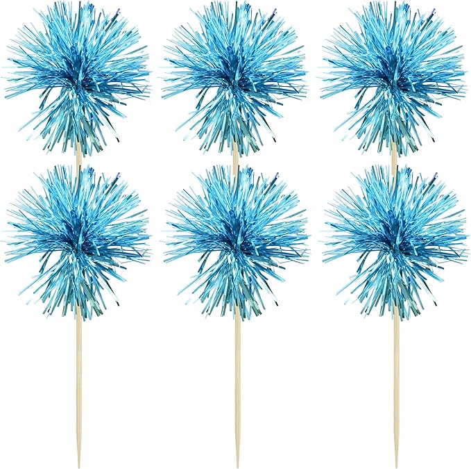 Gyufise 30Pcs Foil Firework Cupcake Toppers Sparkle Tinsel Cake #34