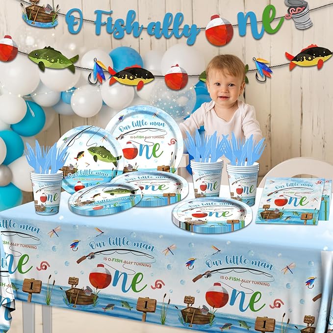 Ofishally One Birthday Decorations 142Pcs Gone Fishing 1st Birthday