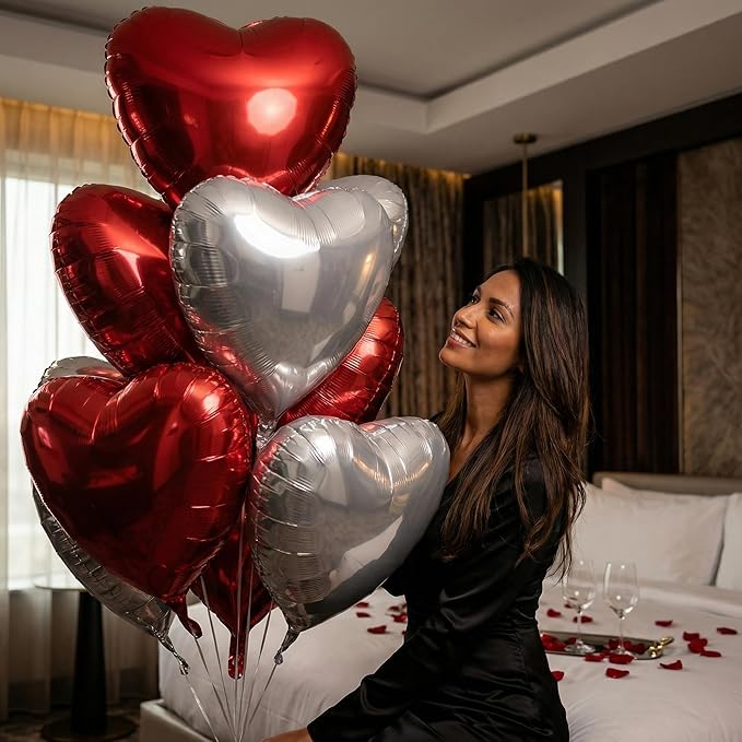 18 Inch Pink & Sliver & Red Heart Balloons 24 Pcs Valentine's Day