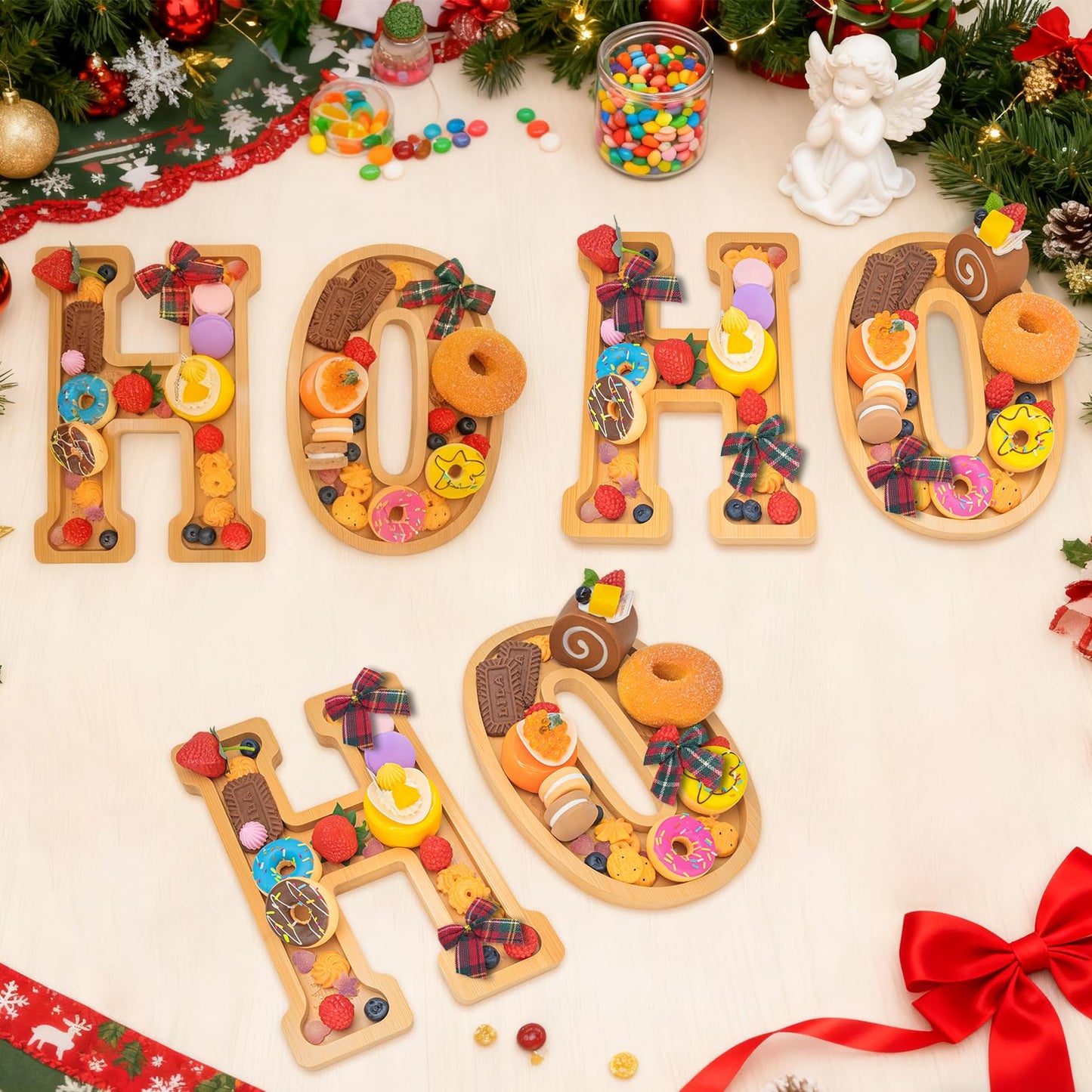Nsoyos 6PCS Bamboo Christmas Decorations Letters Charcuterie Board