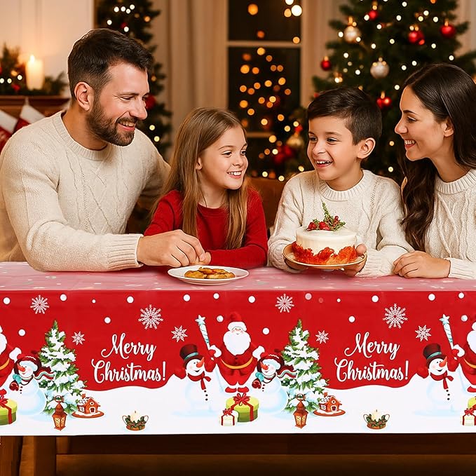 3PCS Christmas Tablecloth Red Rectangular Plastic Christmas