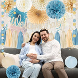Light Dusty Blue Boho Baby Shower Party Decorations Beige Champagne