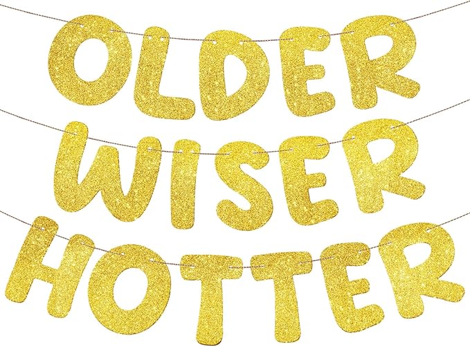 Fulmoon Set of 3 Pre Strung Older Wiser Hotter Glitter Banner Funny #1