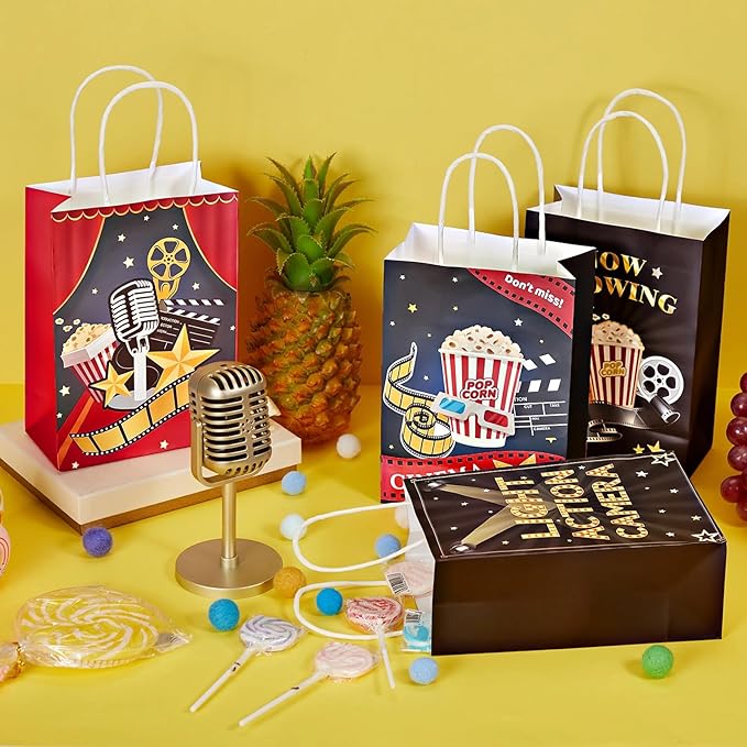 24 Pieces Movie Night Party Bags with Handle Now Showing Movie