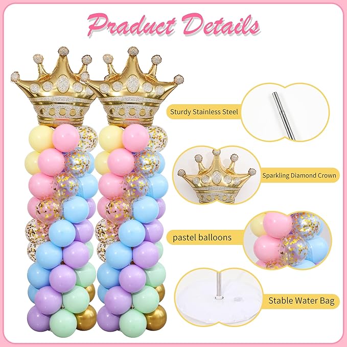 Pastel Princess Party Balloon Column Stand Arch Kit Set of 2 for