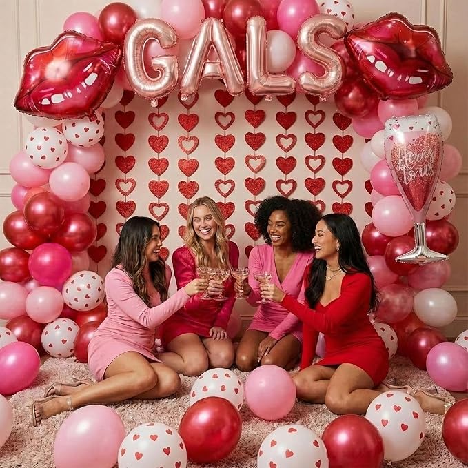 Galentines Day Party Decorations hot pink and pink Balloon Arch
