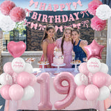 19th Birthday Decorations for Girls Pink Number 19 Balloon Bow